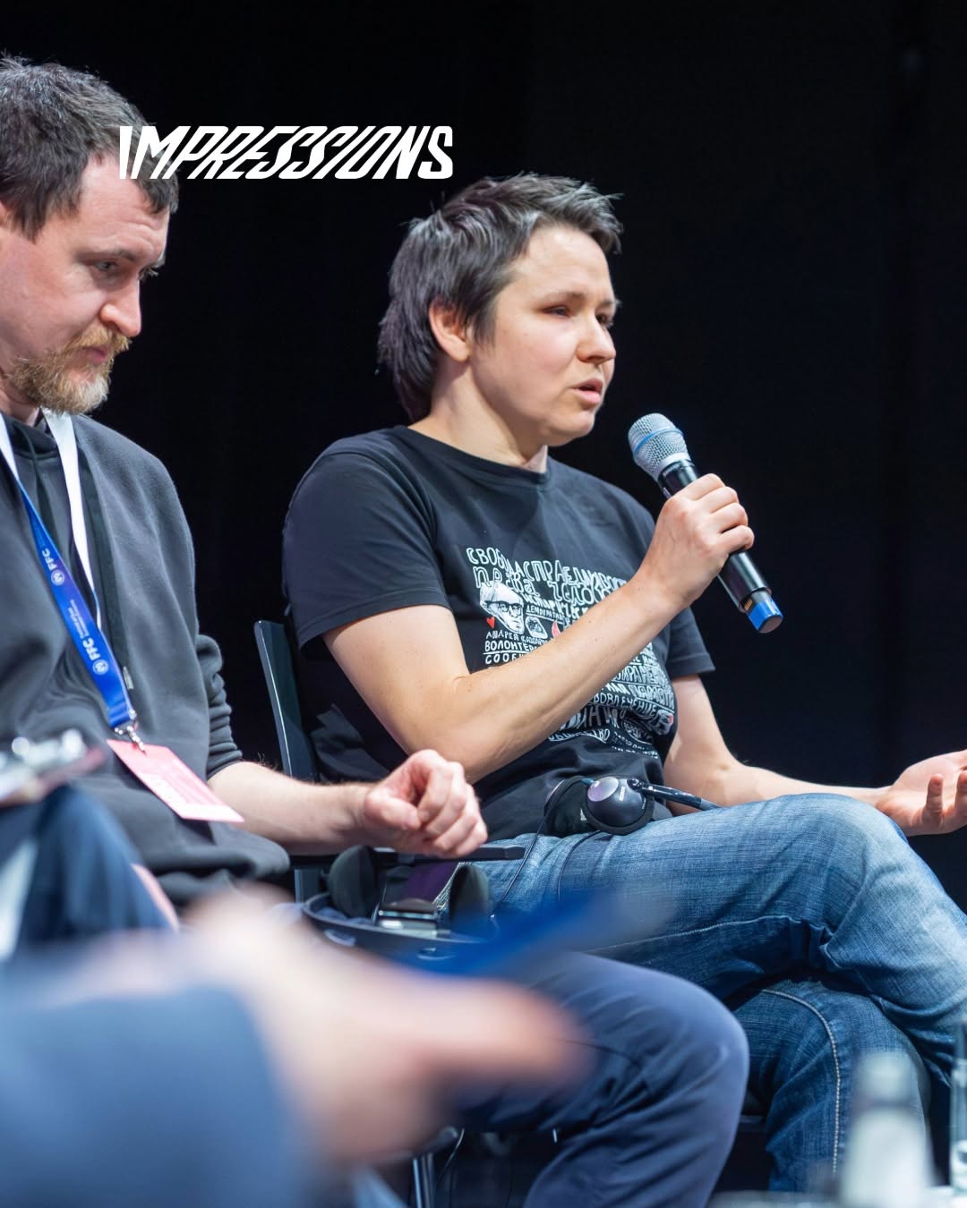 Filmmakers speaking during the discussion at FilmFestival Cottbus