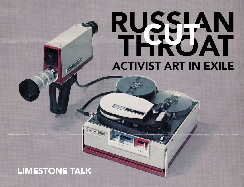 Artist talk at Limestone Books — poster featuring a Sony Portapak
