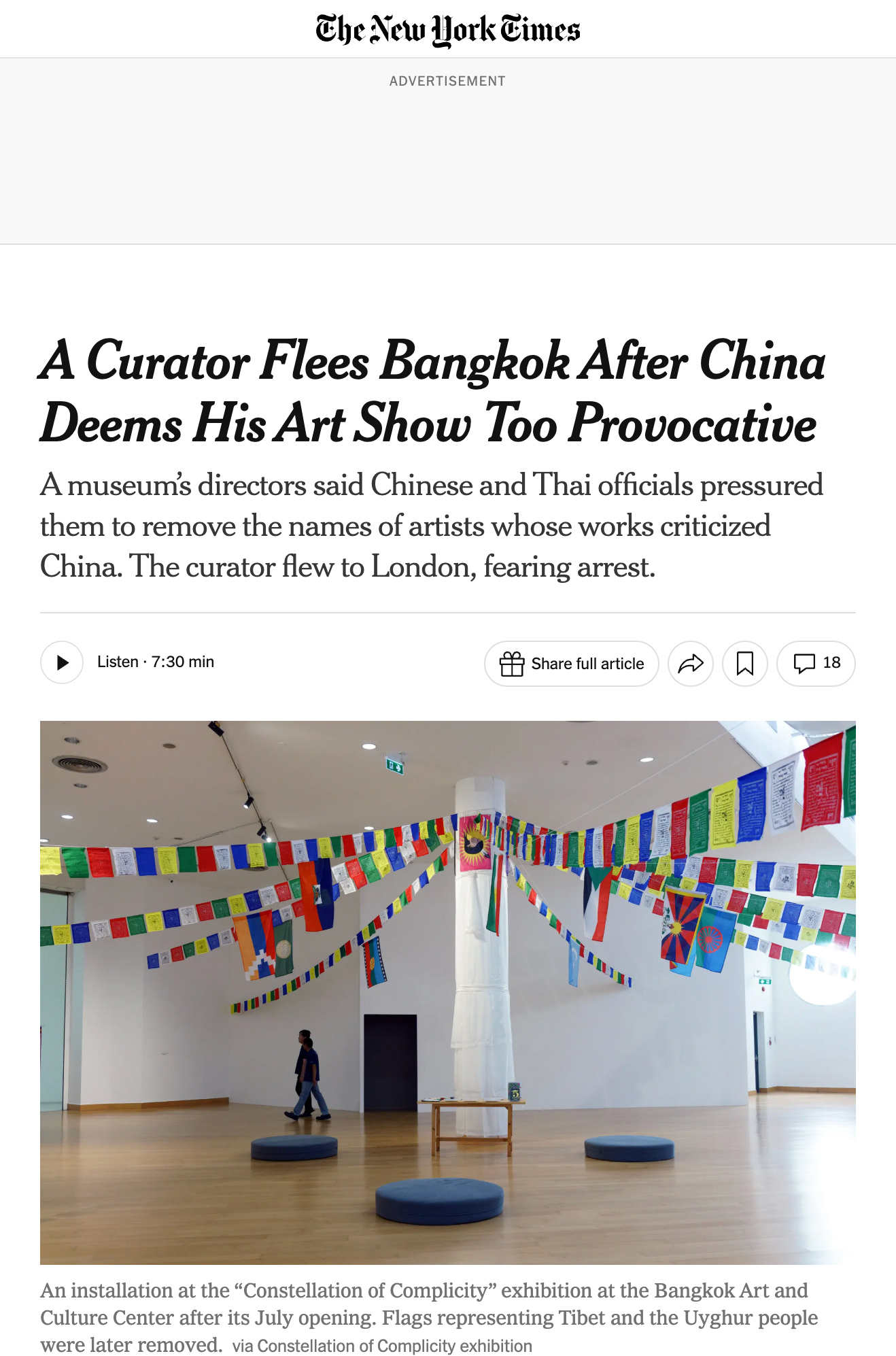 A Curator Flees Bangkok After China Deems His Art Show Too Provocative — The New York Times